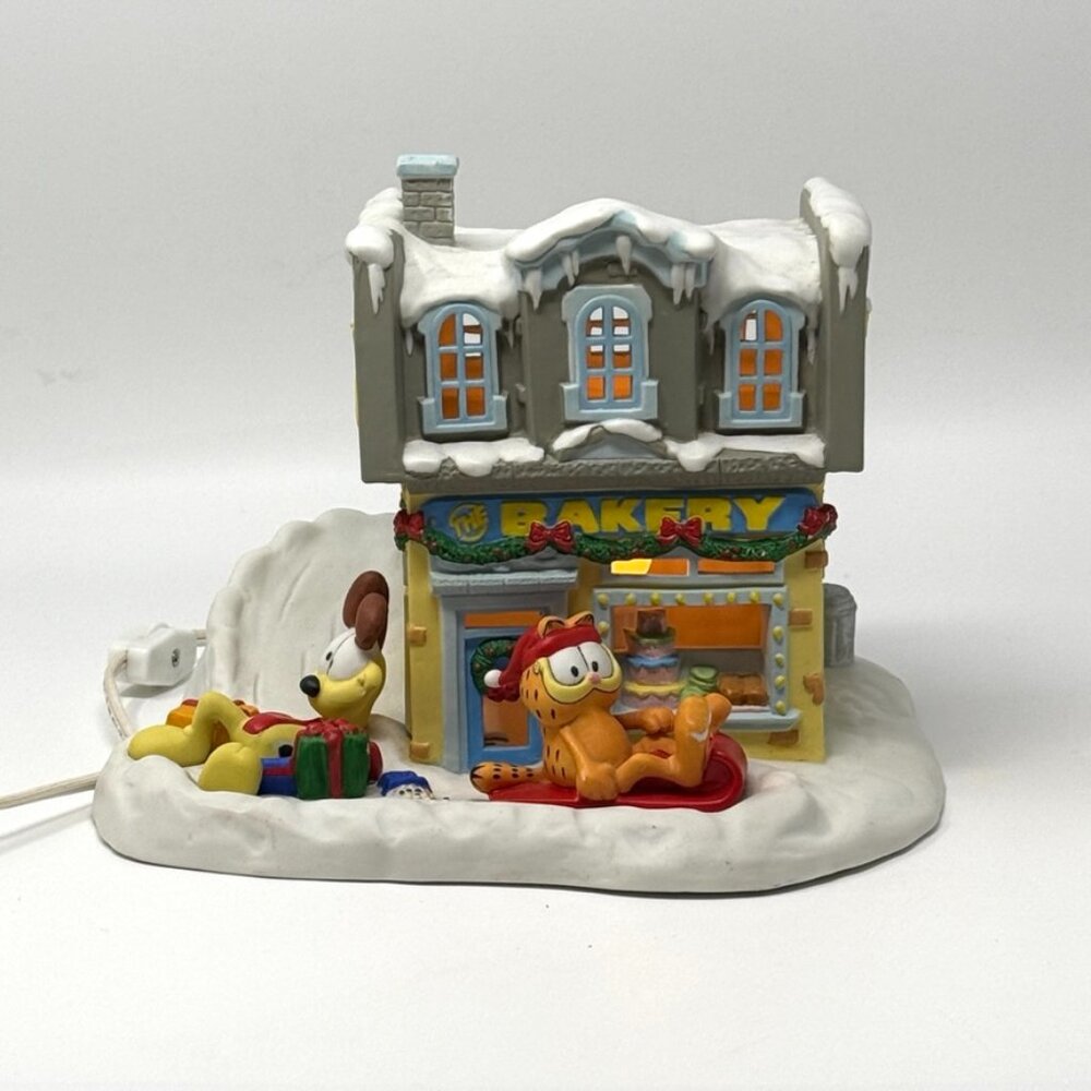 Garfield's Christmas Village 'The Bakery' Danbury Vintage 1994 Cord & Light